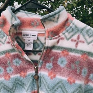 Vintage Zip Up Fleece w/ Floral Geometric Pattern